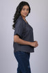 Solid v neck top for women western wear stylish tops magic cotton short sleeve Dark Grey Colour V-Neck Top With Collar (OTL-TPS1044)